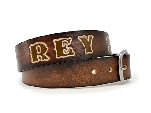 LIBRARY BY DESIGN Custom Tooled Leather Belt with Personalized Name - Personalized Gift for Him or Her, Men or Women - Great Father's Day Gift