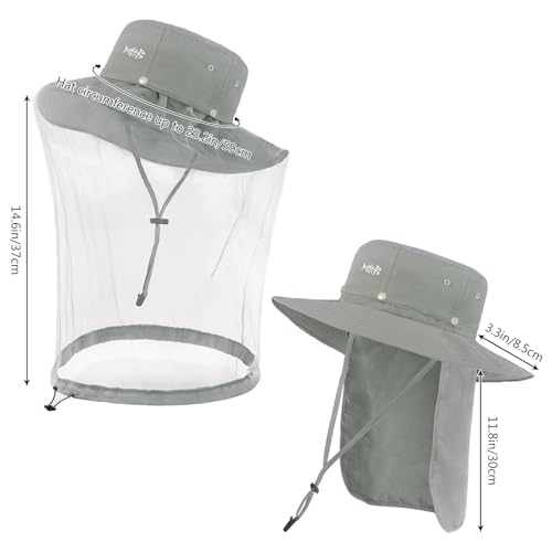 Image of BASSDASH UPF 50+ Mosquito Sun Hat with Hidden Head Net and Neck Flap for Men Women Outdoor Fishing Hiking Camping