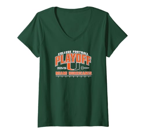 Womens Miami Hurricanes College Football Playoff CFP 2025-26 Green V-Neck T-Shirt