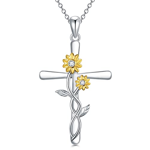 Sunflower Necklace for Women S925 Sterling Silver You Are My Sunshine Cross/Bee/Heart/Infinity/Musical Note/Crystal/Moonstone Sunflower Necklace Daisy Flower Pendant Sunflower Jewelry Gifts for Mom Wife Daughter Sister