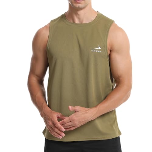 Herren Tanktop Gym Tshirt Muskel Fitness Training Laufshirt Fitness Tanks Ärmelloser T-Shirt Armeegrün L