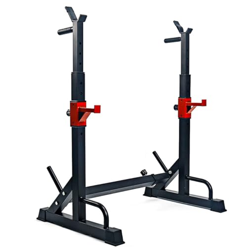 TOTEBOX Adjustable Squat Rack Barbell Stand Heavy Duty Bench Press Rack with Push up Bracket Spotter Arm and Dipping Bar Multi-function Gym Equipment for Weight Lifting Dip Push-up