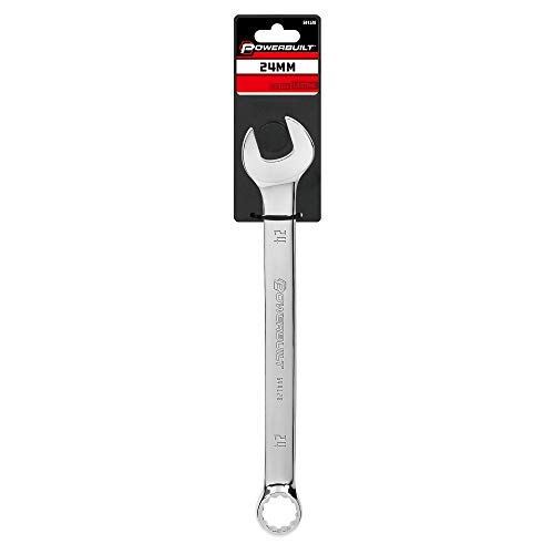 Image of Powerbuilt 24mm Metric Combination Wrench, 12 Point Double Ended Box and Open End, 15 Degree Offset Polished 644128