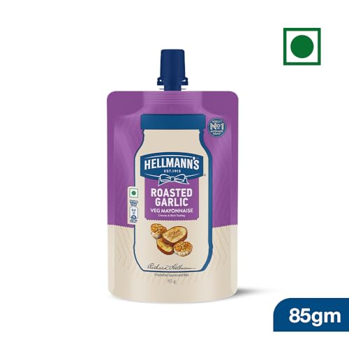 Image of HELLMANN'S, Roasted Garlic Mayo, 85g, for Delectable Sandwiches, with Creamy & Rich Taste, 100% Vegetarian, World's No.1 Mayonnaise Brand