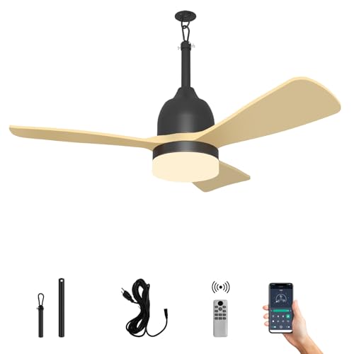 Bsteciar Ventilador de Techo con Luz LED 92cm - Lámpara Ventilador Techo Exterior - Control App/Mando - 6 Velocidades, IP44, para Terraza/Cocina/Garaje