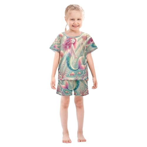 Mermaid Jellyfish Pinkish Pajama Set Short Sleeve Sleepwear Soft Pajamas Shorts Sets Cotton PJS 5Y3
