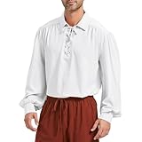 Zando Men's Renaissance Faire Costume - Long Sleeve Medieval Shirt - Vampire, Victorian, Steampunk, Poet, Viking, Pirate Cosplay Halloween Top - White - Medium