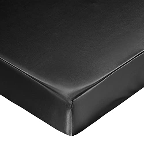 Image of SiinvdaBZX Satin Mini Crib Sheets 38 x 24In, Silky Soft Mini Portable Crib Sheets Mattress Cover Portable Playard Sheets with 5In Deep Pocket, Great for Baby Hair (Black)