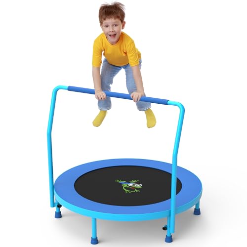 3FT Foldable Kids Trampoline, 36'' Indoor & Outdoor Mini Trampoline for Toddlers, Max Capacity 220 LBS, Adjustable Handlebar, Quiet & Safe Design