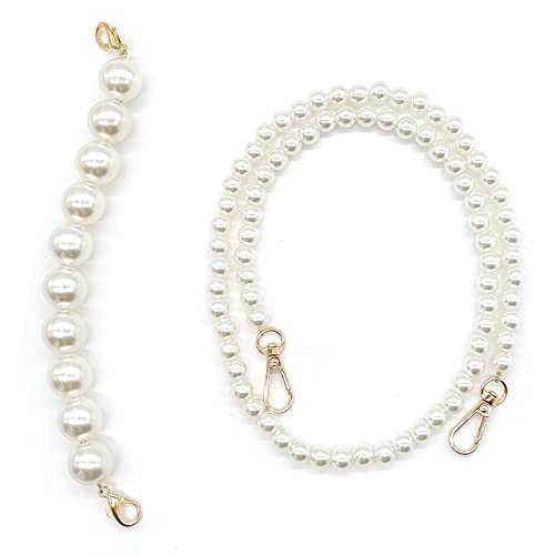 HAOBIN Perle Griff Kette Taschenkette Perle Korn Kettenriemen Taschenhenkel Kette Tasche Griff Ersatz TascheKette Dekoration Kette Schultergurtkette Ersatz Damentaschenkette (Weiß, 25 cm+80 cm)