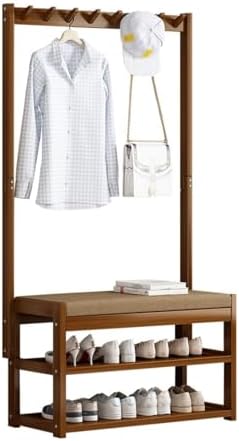 Pull Out Shoe Rack Rotating Shoe Cabinet Cabiner Rotate Rotating Shoe Storage Rack for Wardrobes Retractable，Stylish Bamboo Coat Rack with Shoe Bench, Space-Saving Hall Tree, 5-9 Hooks, Soft