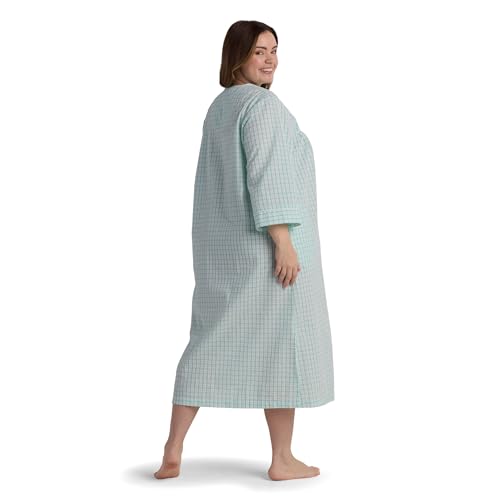 Image of Miss Elaine Long Seersucker Women's Robe, Pockets and Zipper with Front Embroidered Trim, Sleepwear & Loungewear
