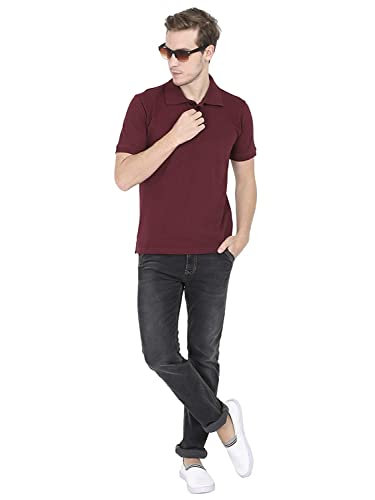 Image of RSO Outfits Men's Plain Collar Regular Fit Solid Half Sleeve Casual Maroon Polo Shirt /T-Shirt