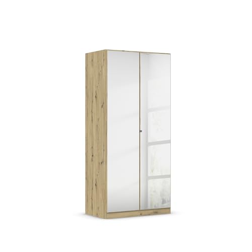 Rauch Möbel Reflect, Drehtürenschrank, Kleiderschrank, Schrank mit Spiegel, Garderobe, 2-türig, 2 Spiegeltüren, Farbe Eiche Artisan, 91x197x54cm