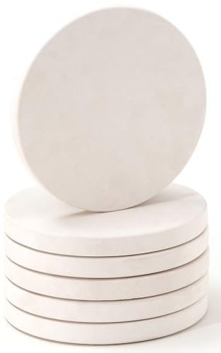 Limestone Water Absorbing Marble Coaster Set - Pack of 6 Absorbs Condensation and Spills Effectively Neutral Color Tone Complements Home Decor and bar Ideal