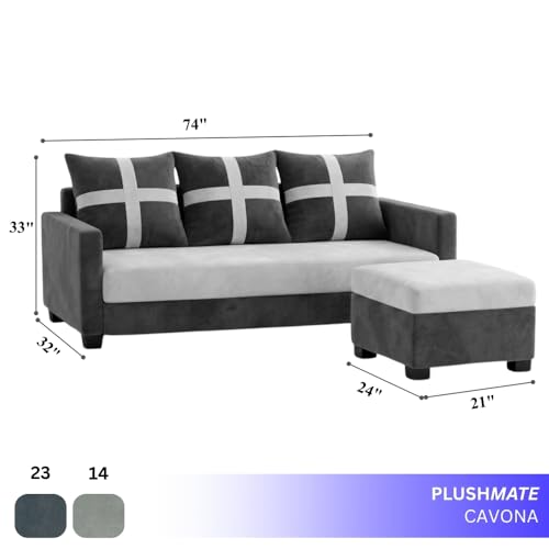 Image of Caviriq 4 Seater L Shape Sofa Set with Movable Ottoman | Flexible Left or Right Layout | Luxury Velvet Suede Fabric | Modern Living Room Sofa | Dark Grey-Light Grey