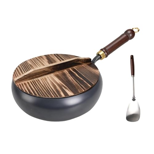 Wok chino con tapa de madera 24 cm mango ergonómico miniatura 1