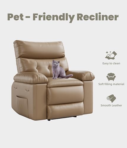 Image of GarveeHome Oversized Recliner Chair - PU Leather Manual Recliner for Adults, Lazy Chair with 1.5X Sponge Comfort Arm and Back for Living Room, Bedroom