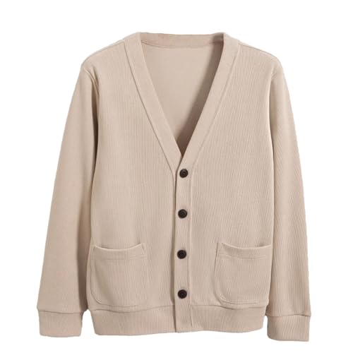 Mens Knitted Cardigan Sweater Spring Loose Fit V-Neck Collar Sweater Outwear with Pockets
