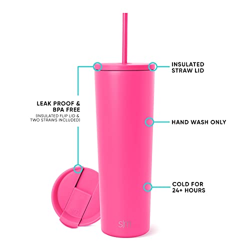 Image of Simple Modern Classic Tumbler with Straw Lid | Insulated Iced Coffee Cup Reusable Stainless Steel Water Bottle Travel Mug | Gifts for Women Men Her Him | 28oz | Raspberry Vibes