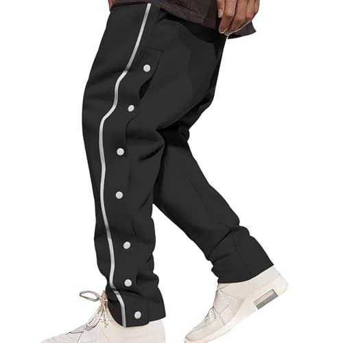 Side Button Pants for Men Elastic Waist Drawstring High Split Sweatpants Post-Surgery Tear Away Pants2