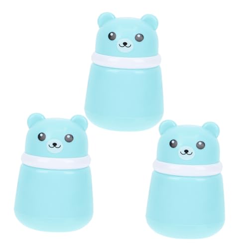 Boîte de 3 houppettes bébé ours bleu avec récipient portable hermétique