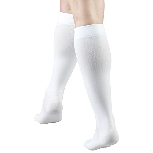 Image of Truform 20-30 mmHg Compression Stockings for Men and Women, Knee High Length, Closed Toe, White, Large (Pack of 2)