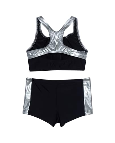 Image of Gottex Baby Girls Kids Toddler and Little Girls Duo Black and Silver Block Print Colorful Two Piece Swimsuit