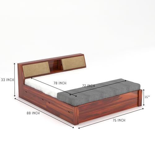 Image of Sheesham Wood King Size Bed with Drawer Storage Solid Wood Double Bed Palang Wooden Bed for Bedroom Living Room Furniture (Honey Finish)