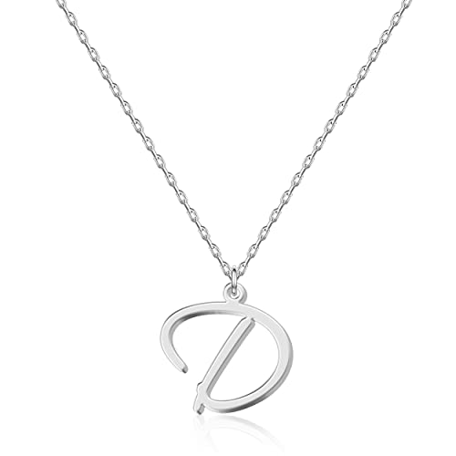 Collier lettre initiale D Personnalisé pour Femmes, Bijou Minimaliste en Acier Inoxydable avec Pendentif Lettre au Style d'Écriture Manuscrite, Cadeau pour...