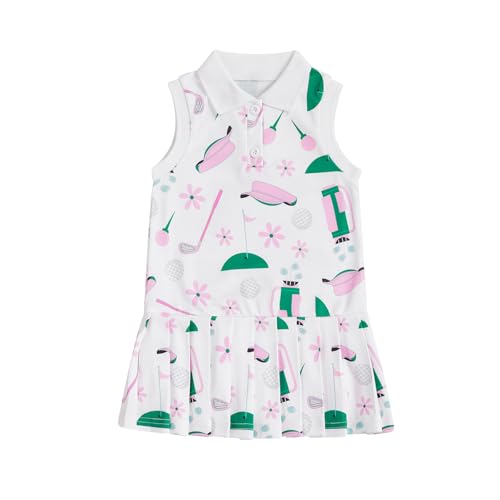 Toddler Baby Girl Golf Outfit Dress Sleeveless Golf Car Polo Dresses Casual A-Line Dress Zip Up Sprots Summer Dresses