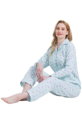 Image of GLOBAL Women Cotton Pajamas Long Sleeve PJs Button Down Sleepwear S-3XL