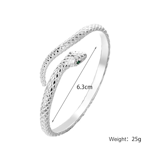 GIGB PBDK Silver Snake Open Cuff Bangle Bracelet for Women,Personality Punk Green Rhinestone Jewelry Gifts,Unique Sparkly Halloween Anniversary Bracelets2