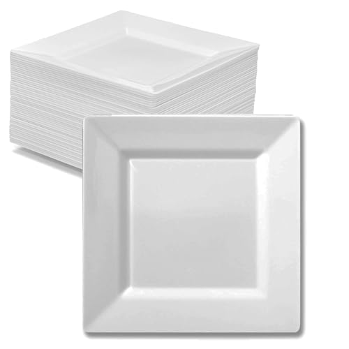 White Square Party Dessert Plates 16cm - 25 Pieces Hard Plastic Reusable Salad Plate Small for Travel, Camping, Weddings