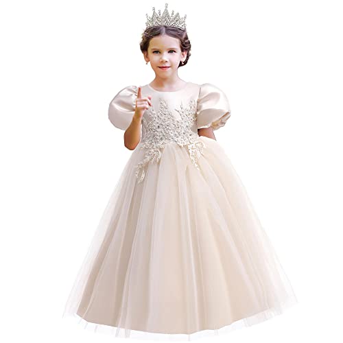 Robe demoiselle d'honneur champagne pour cortège de mariage et anniversaire fille 6-7 ans