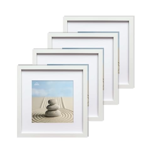 lincoolart 12x12 Square White Photo Frame 30x30 cm Picture Frames With Mount for 8x8 inch (20x20 cm) Picture Tabletop or Wall Display Set of 4 with Acrylic Glass