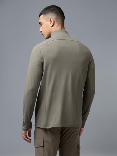 Image of TECHNOSPORT Men's Solid Full Sleeve T-Shirt ELASTOPLUS Quick Dry Slim Fit Mock Neck Sports Tee for Training Layering Casual Wear UPF50+ Anti Odour