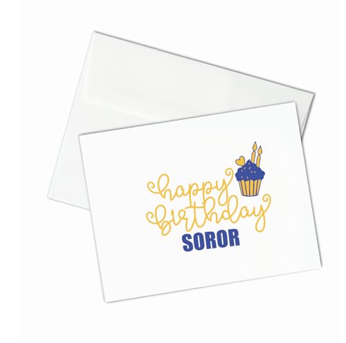 Image of Custom Made Love Birthday Sorority FOLDED Note Card Set, Birthday Women Stationary Notecard Set, Stationery For Sorority Women, Assorted Designs (Blue + Yellow)
