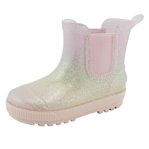 BEARPAW Toddler and Kids Chelsea Rain Boots Waterproof Rubber Rainboot Girls/Boys Light Water Shoes for Muddy Park/Hiking - Pastel Ombre Glitter Size 8T