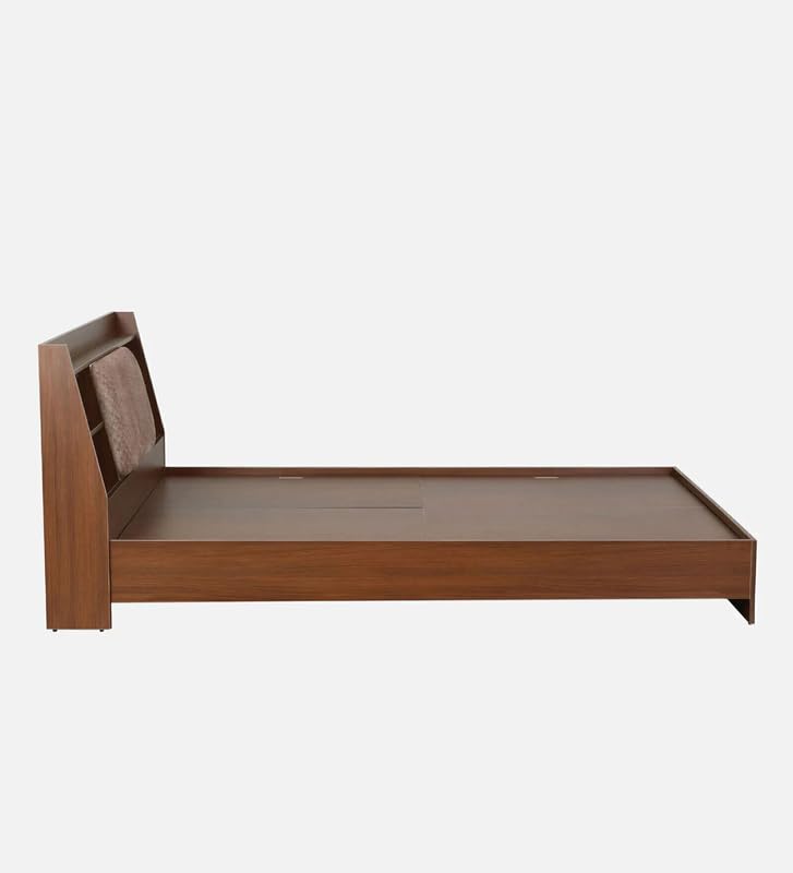 Image of Mintwud Pepperfry Engineered Wood Queen Size Bed Without Storage | Wooden Double Bed Cot with Upholstered Headboard Shelf for Bedroom, Living Room & Hotel (Walnut Finish)
