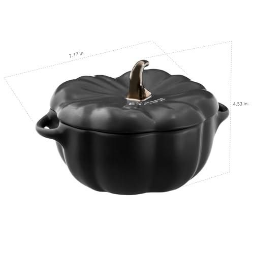 Image of STAUB Ceramic 0.75-qt Petite Ceramic Pumpkin, Oven & Stove Safe up to 572F, Pumpkin Dish, Ceramic Baking Dish, Candy Dish, Matte Black