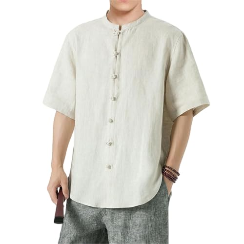 Camisa de lino hombre cuello alto con botones de rana estilo chino