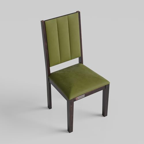 Image of DRIFTINGWOOD Tiya Dining Table 4 Seater | Four Seater Dinning Table with 4 Chairs in Green Cushions for Home | Rosewood, Wanlut Finish, Self Assembly(DIY)