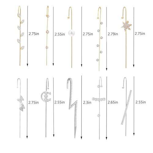 Ear Crawler Earrings for Women Ear Cuff Earrings Helix Hook Earrings Ear Wrap Earrings Snowflake Rhinestone Lightning Bolt Pierced Earrings Trendy Jewelry for Women 2024