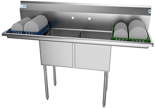 KoolMore 2 Compartment Stainless Steel NSF Commercial Kitchen Prep & Utility Sink with 2 Drainboards - Bowl Size 15" x 15" x 12", Silver,SB151512-15B3