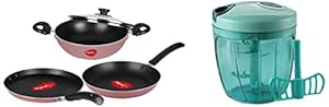 Pigeon by Stovekraft Basics Aluminium Non-Stick Cookware Set with Lid, Set of 3 (Pink) & Pigeon by Stovekraft Handy and Compact Chopper with 3 Blades (XL)