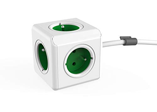 Dr. Bott tomada multi-cubo estendido FR, ladrão com 5 tomadas não sobrepostas, adaptador de secretária e com cabo integral de 1,5 m, estilo francês de 230 V, verde / branco