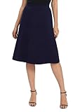Urban CoCo Women's A-Line Elastic High Waist Flare Work Midi Knee Length Stretchy Skirt(L, Navy Blue)