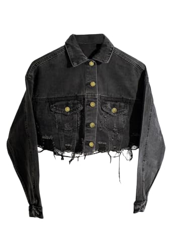 Women's Ripped Short Jean Jacket frayed Casual Denim Jacket Tops2