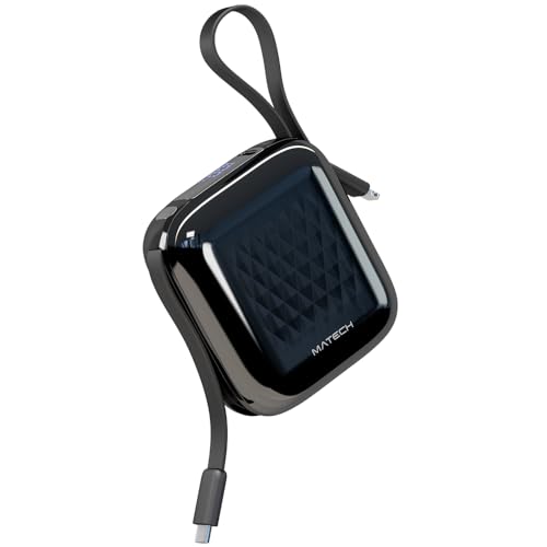 MATECH モバイルバッテリー 大容量 小型 (最小級設計, 10000mAh) 急速充電 ケーブル内蔵 ライトニング タイプC ケーブル iPhone/Android PocketCell 10000 (ブラック)